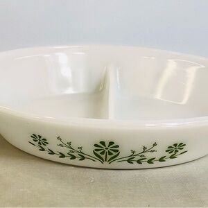 Vintage Glasbake Green Flowers Pattern Divided Casserole Dish 12"x8.5